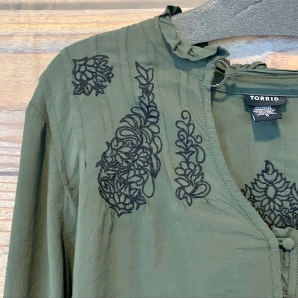 Torrid Embroidered Button down Peasant Blouse - Picture 7 of 12